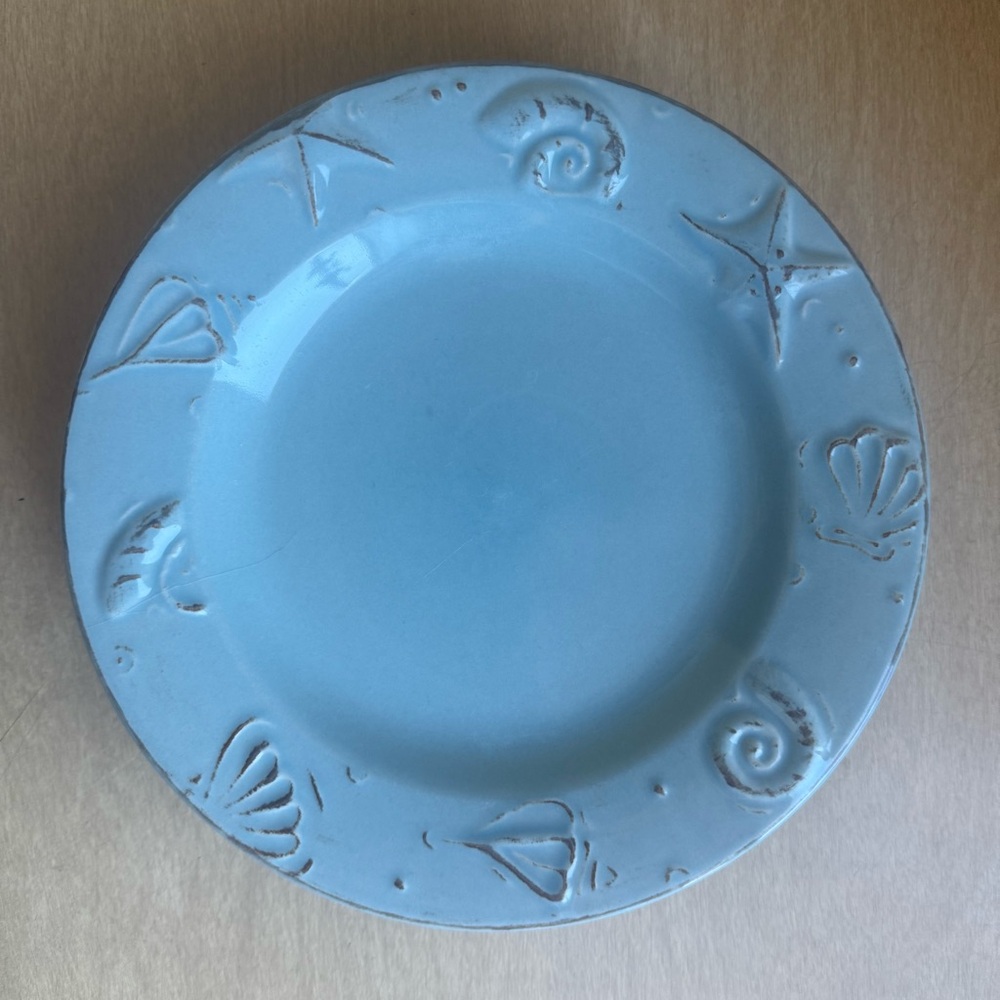 Thomson Pottery Cape Cod Plate Blue Seashells Nautical Set of 4 - Picture 10 of 11